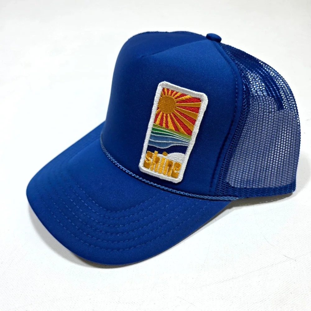 Port Sandz Trucker Surfer Hat Blue Shine Sun Patch Snapback Mesh Cap Mesh Beach